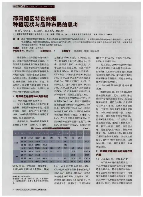 邵阳烟区特色烤烟种植现状与品种布局的思考