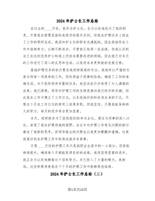 2024年护士长工作总结（8篇）