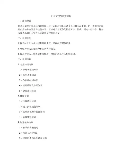 护士学习培训计划表