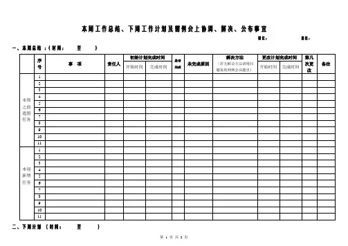 周工作总结、计划情况表格
