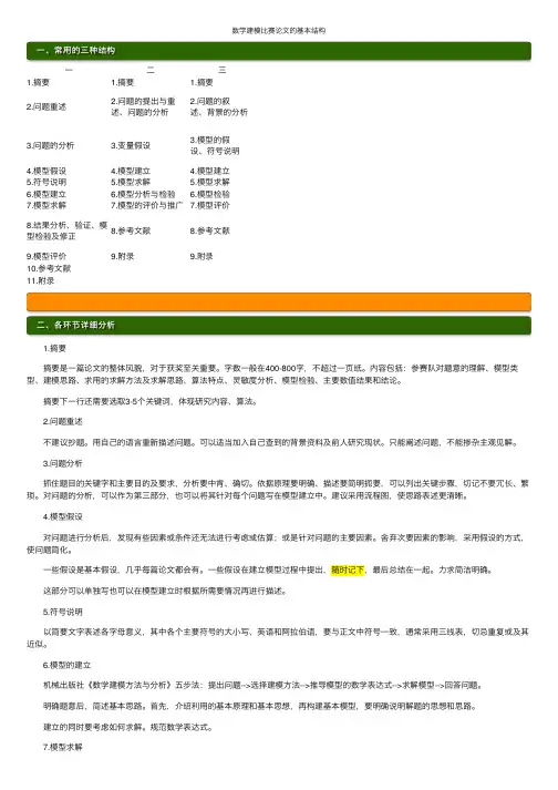 数学建模比赛论文的基本结构