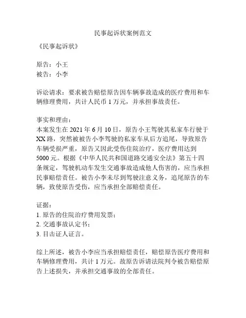 民事起诉状案例范文
