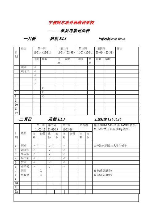 学员到课记录表
