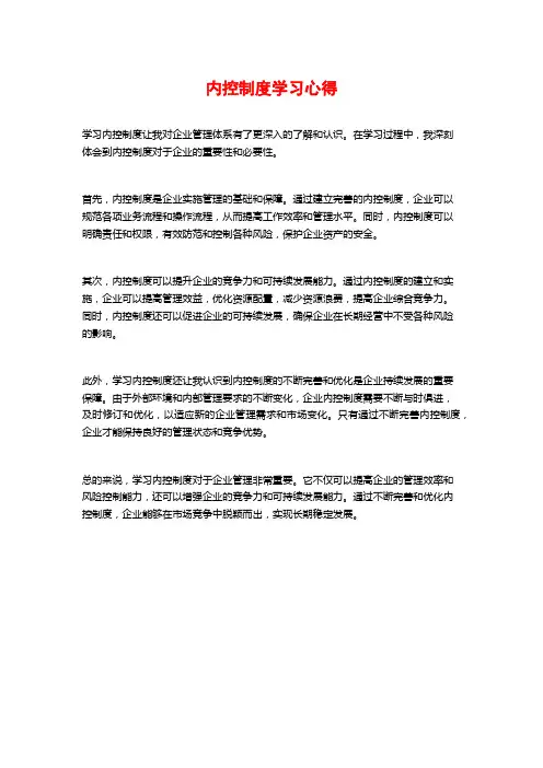 内控制度学习心得