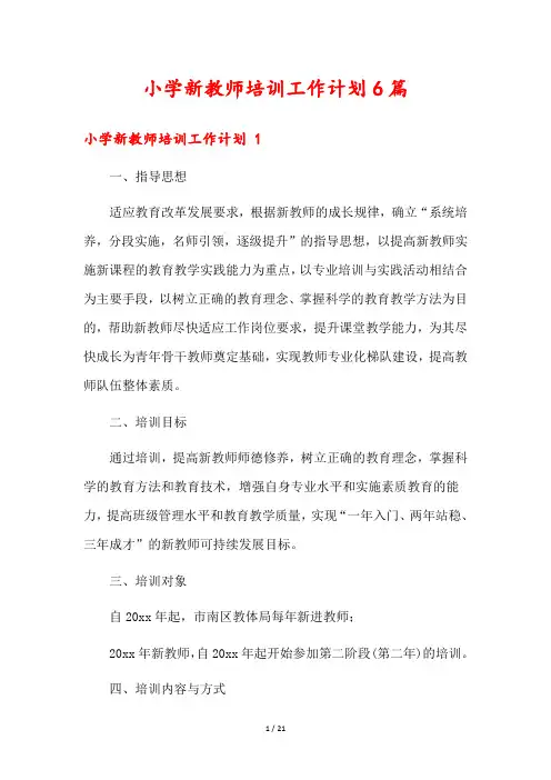 小学新教师培训工作计划6篇