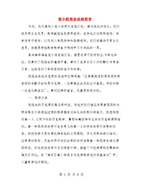 党小组党会总结发言