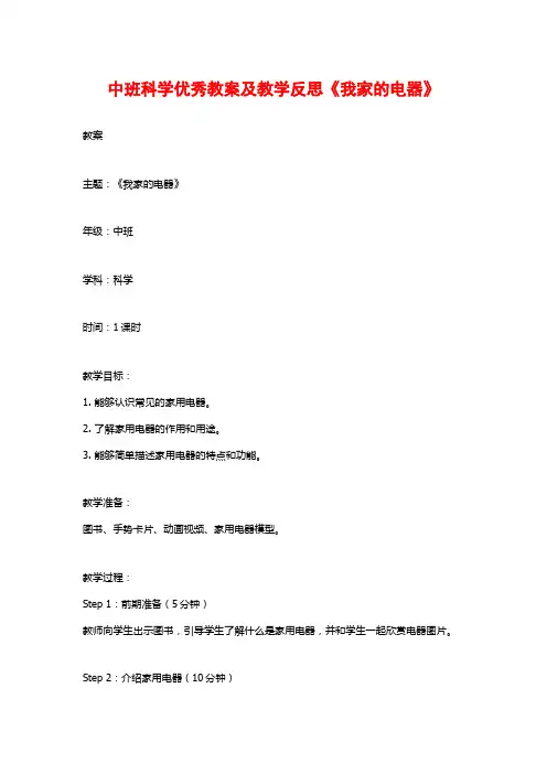 中班科学优秀教案及教学反思《我家的电器》