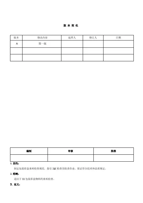 包装彩盒来料检验规范
