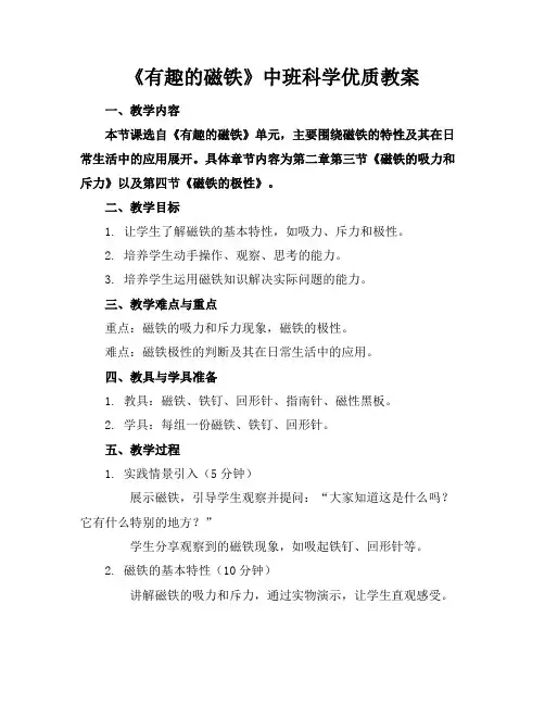 《有趣的磁铁》中班科学优质教案