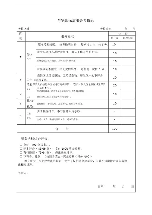 (完整word版)保洁服务月度考核表.doc