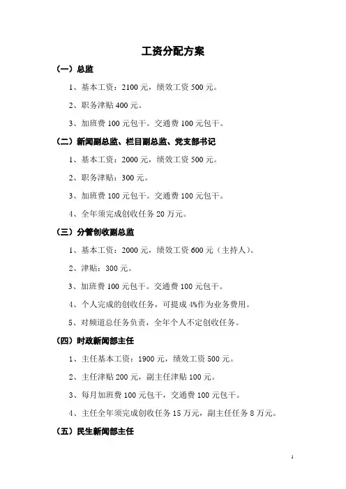电视台工资分配方案正式版