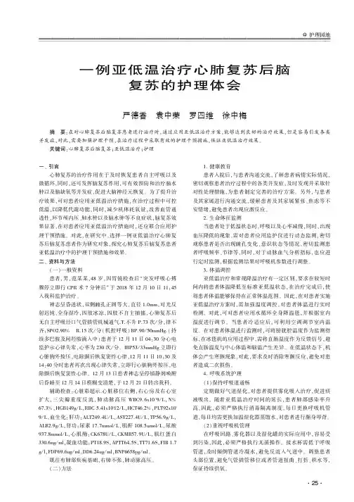 一例亚低温治疗心肺复苏后脑复苏的护理体会