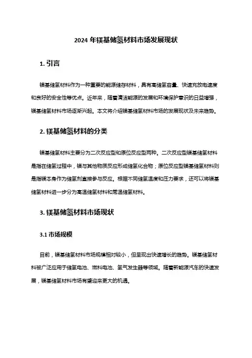 2024年镁基储氢材料市场发展现状