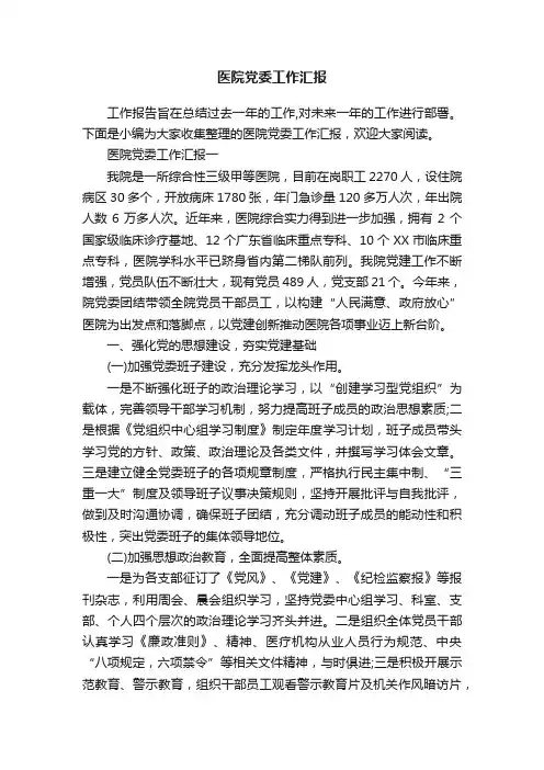 医院党委工作汇报