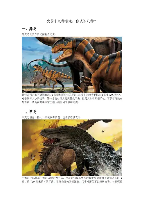 史前十九种恐龙,你认识几种？