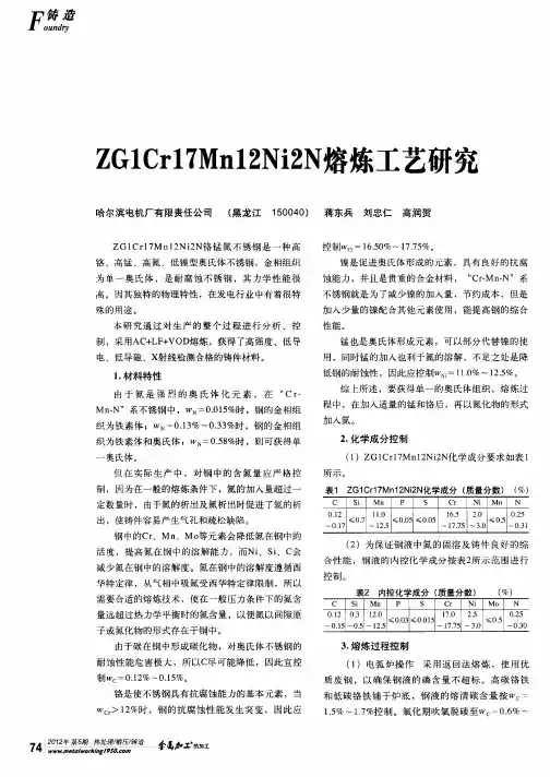 ZG1Crl7Mnl2Ni2N熔炼工艺研究