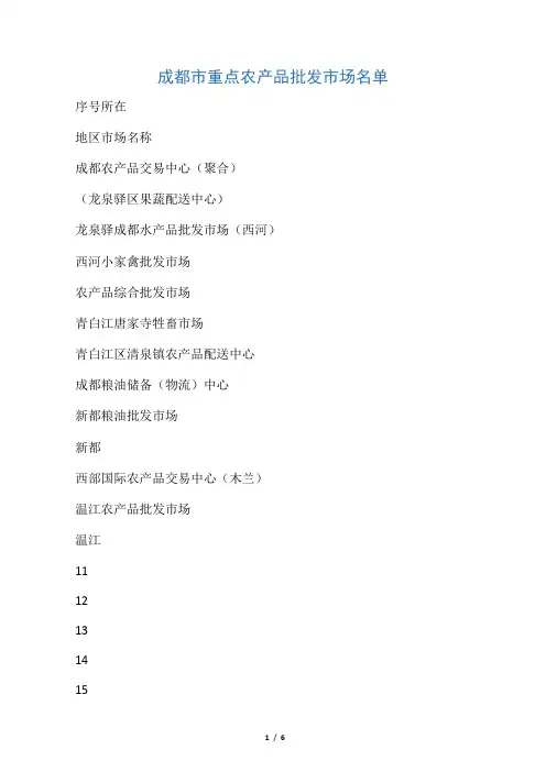 成都市重点农产品批发市场名单