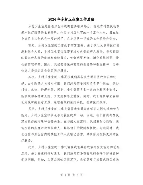 2024年乡村卫生室工作总结(二篇)