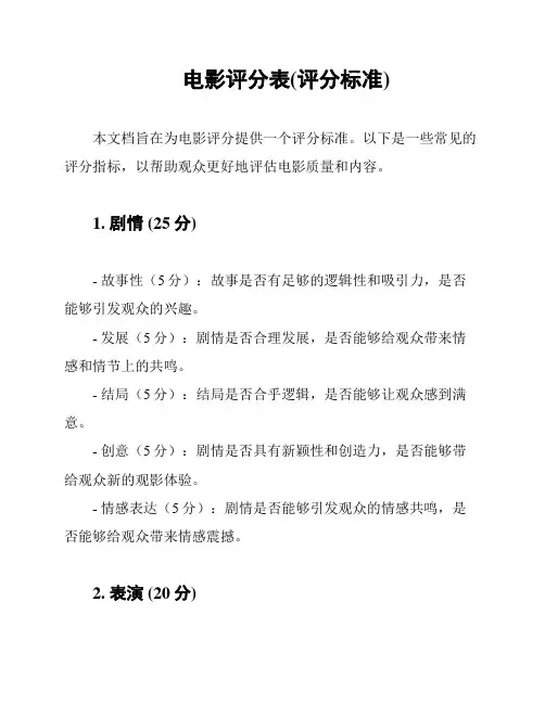 电影评分表(评分标准)