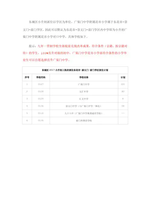 东城区小升初派位以学区为单位