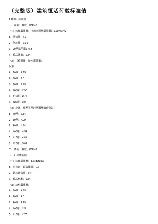 （完整版）建筑恒活荷载标准值