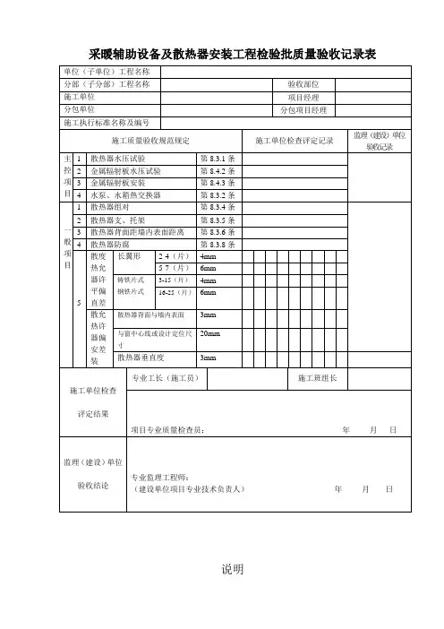 采暖辅助设备及散热器安装工程检验批质量验收记录表
