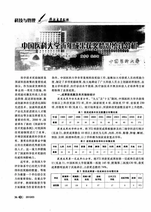 中国医科大学近年成果获奖情况统计分析
