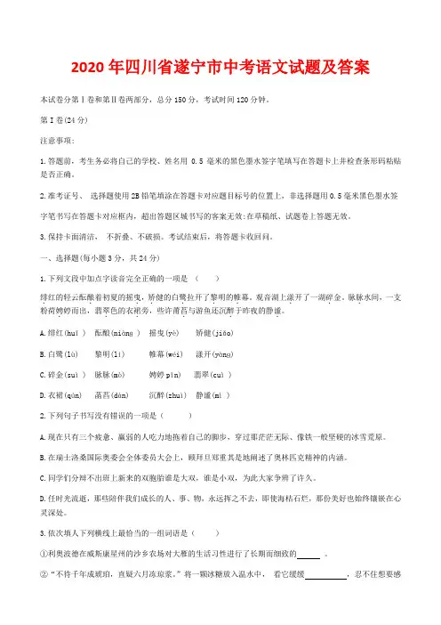 2020年四川省遂宁市中考语文试题及答案