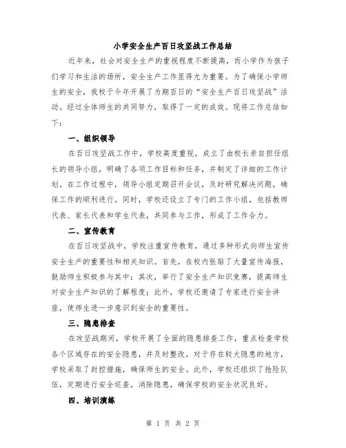 小学安全生产百日攻坚战工作总结