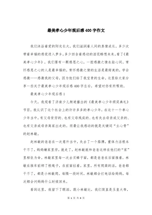 最美孝心少年观后感400字作文