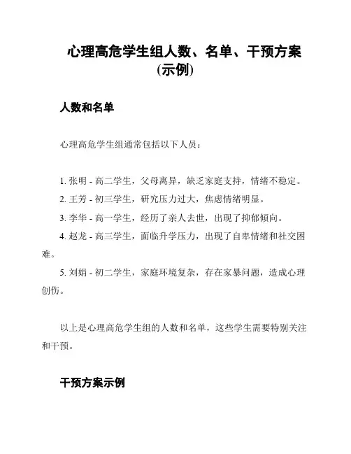 心理高危学生组人数、名单、干预方案(示例)