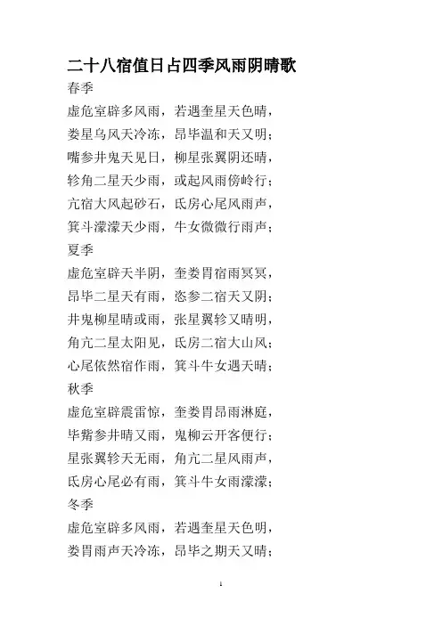 二十八宿值日占四季风雨阴晴歌
