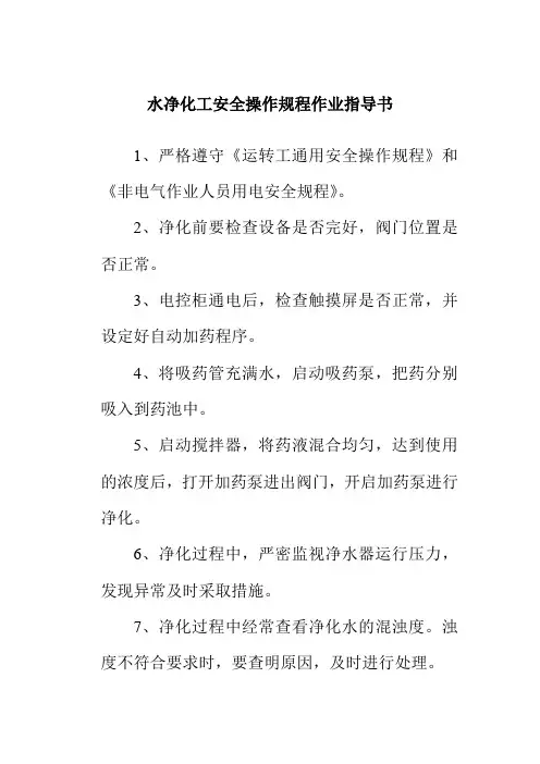 水净化工安全操作规程作业指导书