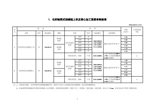 服装类单耗标准