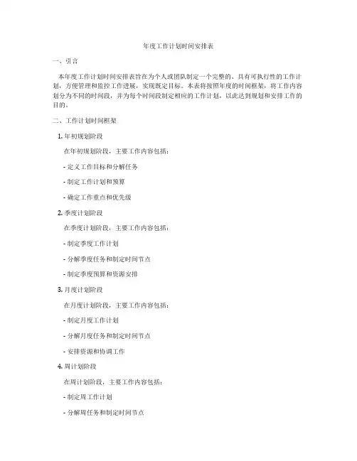 年度工作计划时间安排表
