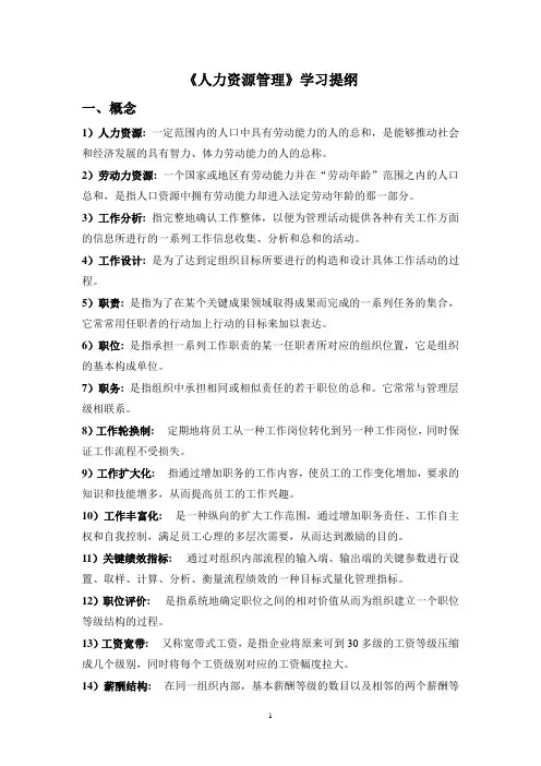 《人力资源管理》课程学习提纲