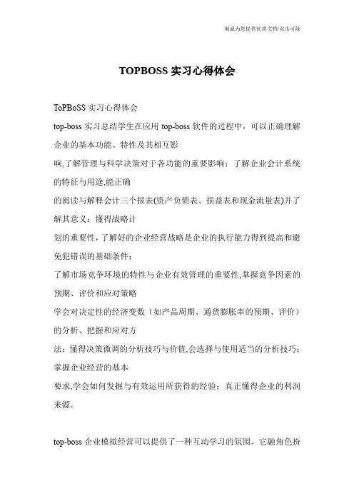 TOPBOSS实习心得体会