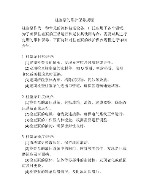 柱塞泵的维护保养规程