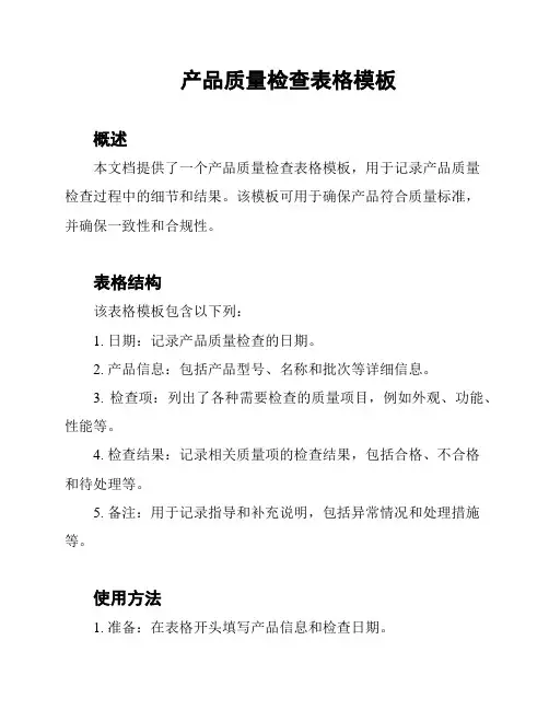 产品质量检查表格模板