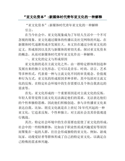 “亚文化资本”_新媒体时代青年亚文化的一种解释