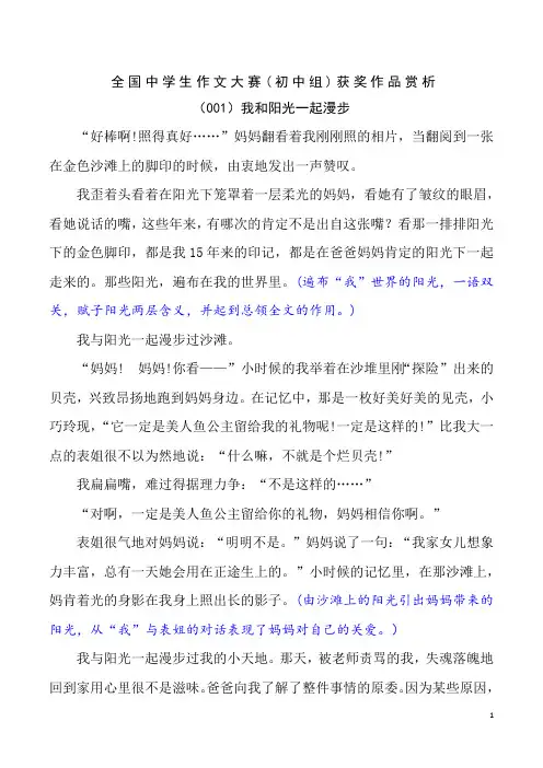 全国中学生作文大赛(初中组)获奖作品赏析