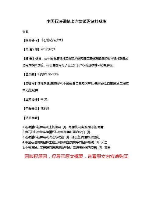 中国石油研制出连续循环钻井系统