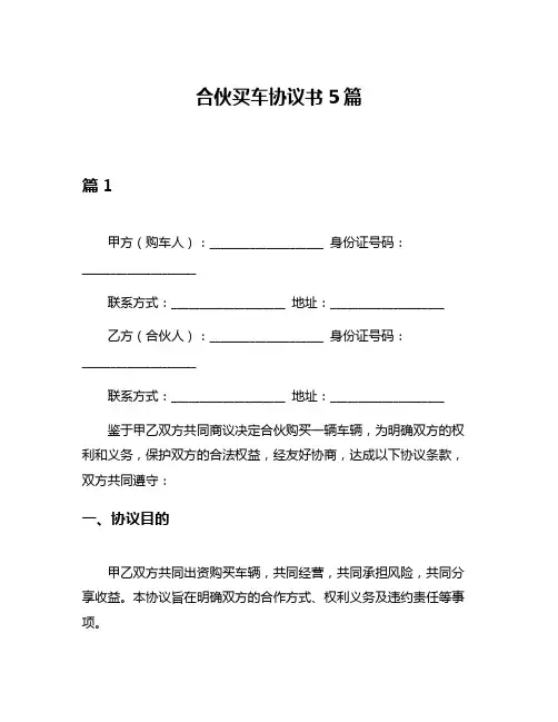 合伙买车协议书5篇
