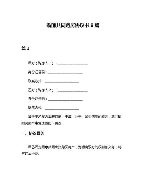 婚前共同购房协议书8篇