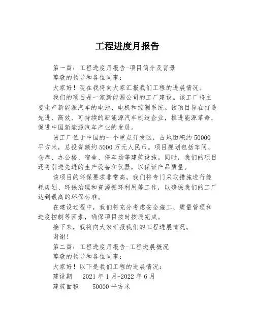 工程进度月报告3篇