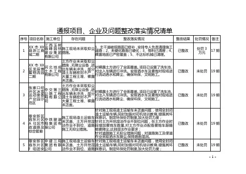 通报项目、企业及问题整改落实情况清单【模板】
