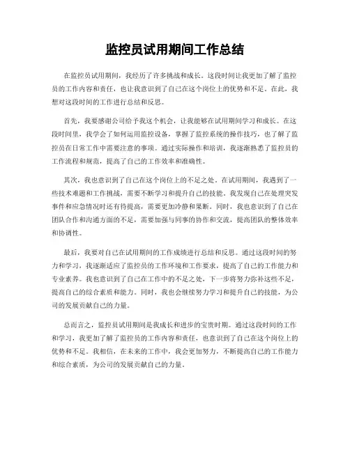 监控员试用期间工作总结