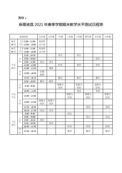 县2021年春季学期期末教学水平测试日程表 (1)