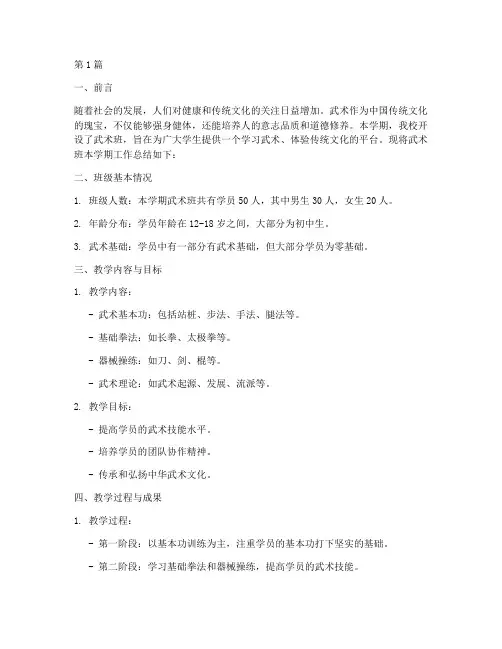武术班总结报告范文(3篇)