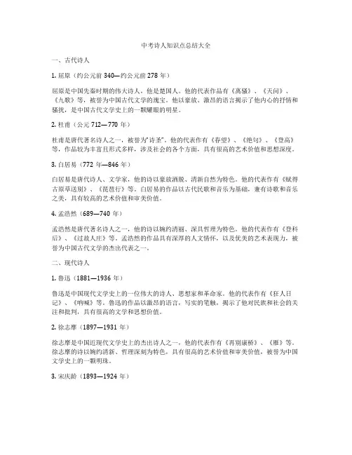 中考诗人知识点总结大全